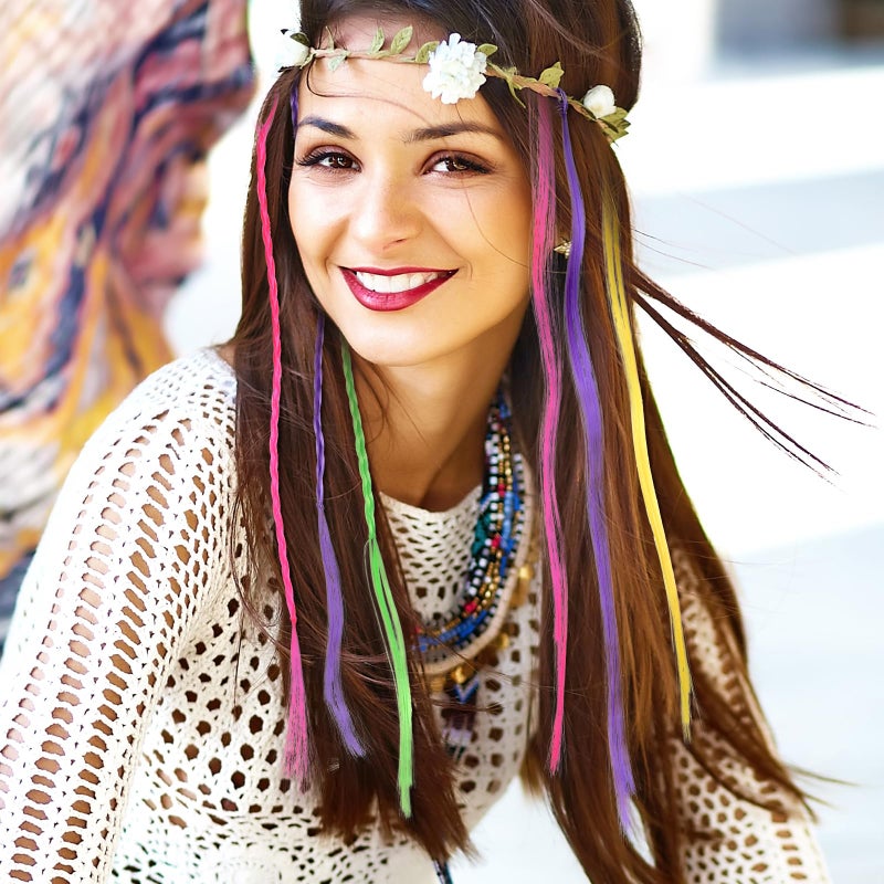 Nogeqi 24 Pcs Colored Hair Extensions for Kids Hair Accessories for Girls Clip in Colored Hairpieces Girls Nylon Rainbow Clips for Toddler Kids Ponytails Accessories - Image 3
